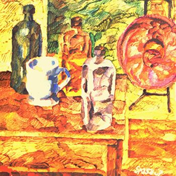 Malarstwo zatytułowany „Avec blanche tasse” autorstwa Slobodan Spasojevic (Spaki), Oryginalna praca, Olej