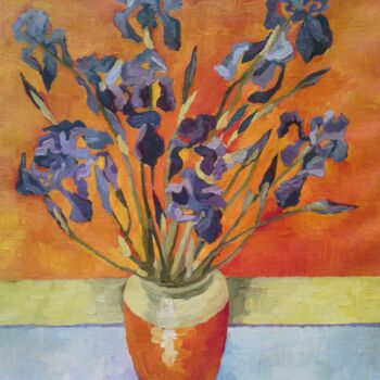 Malerei mit dem Titel "Les iris" von Slobodan Spasojevic (Spaki), Original-Kunstwerk, Öl