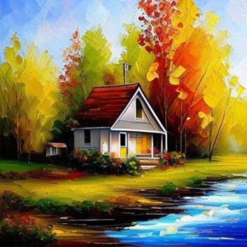 Digital Arts titled "Home on the lake" by Slobodanka Ivancevic, Original Artwork, AI generated image