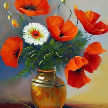 Digital Arts titled "Flowers in vase" by Slobodanka Ivancevic, Original Artwork, AI generated image