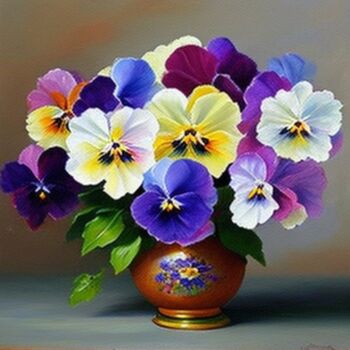 Digital Arts titled "Golden vase flowers" by Slobodanka Ivancevic, Original Artwork, AI generated image