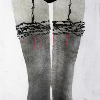 Pittura intitolato "Barbed wire stockin…" da Sly Art, Opera d'arte originale, Acrilico