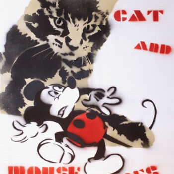 Painting titled "Cat and Mouse." by Sly Art, Original Artwork, Spray paint