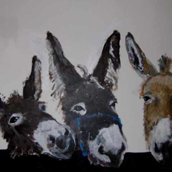 Malarstwo zatytułowany „3 donkeys” autorstwa Smack, Oryginalna praca, Olej
