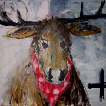 Pintura titulada "deer with scarf" por Smack, Obra de arte original