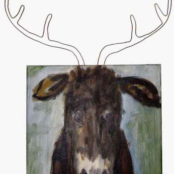 Painting titled "deer with wire horns" by Smack, Original Artwork