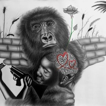 Рисунок под названием "POURQUOI" - Smart Bantu Elie, Подлинное произведение искусства, Древесный уголь
