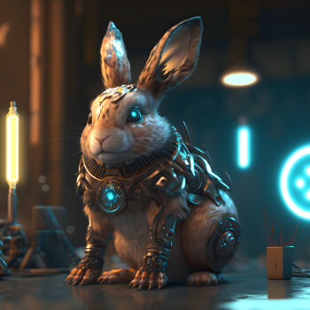 Digitale Kunst getiteld "Cyborg Rabbit 4" door Sm Design, Origineel Kunstwerk, Digitale collage