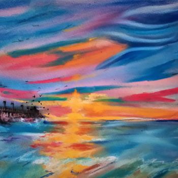 Ζωγραφική με τίτλο "Sunset,San Diego,Ki…" από Benny Smet, Αυθεντικά έργα τέχνης, Μελάνι