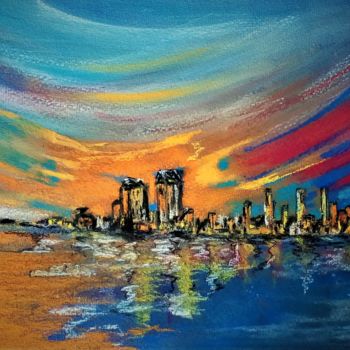Ζωγραφική με τίτλο "San Diego,skyline" από Benny Smet, Αυθεντικά έργα τέχνης, Παστέλ