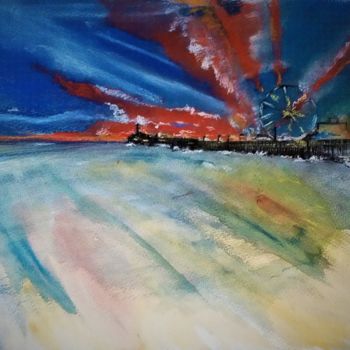 Pittura intitolato "Santa Monica beach" da Benny Smet, Opera d'arte originale, Acquarello