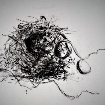 Drawing titled "Abandon birdnest." by Benny Smet, Original Artwork, Charcoal