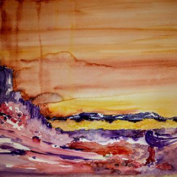 Painting titled "From desert plains.…" by Benny Smet, Original Artwork, Watercolor