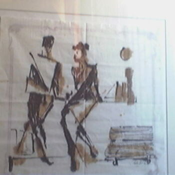 Drawing titled "La conversation" by Smaïl Oulebsir, Original Artwork