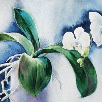 Картина под названием "White orchid" - Ирина Смирнова, Подлинное произведение искусства, Акварель