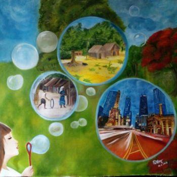 Peinture intitulée "Life in a Bubble...…" par Smita Srivastav, Œuvre d'art originale, Huile