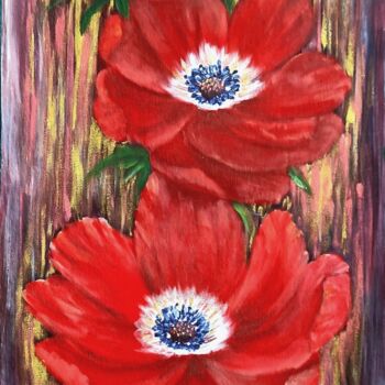 Pintura titulada "Three Red Poppies" por Smita Srivastav, Obra de arte original, Acrílico