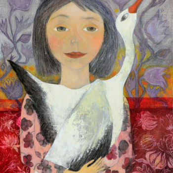 Peinture intitulée "Білий птах з чорною…" par Victoria Smurova, Œuvre d'art originale, Huile