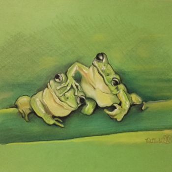 Dessin intitulée "Les grenouilles" par Valérie La Clarté, Œuvre d'art originale, Pastel