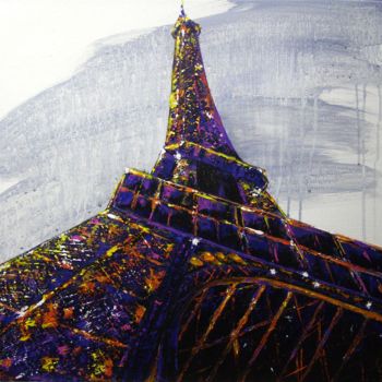 Painting titled "Tour Eiffel 1" by Smyriam, Original Artwork, Acrylic Mounted on Wood Stretcher frame