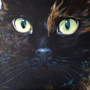 Painting titled "LE CHAT" by Smyriam, Original Artwork, Acrylic Mounted on Wood Stretcher frame