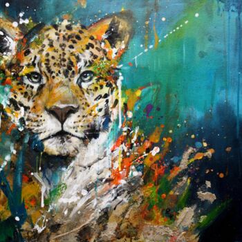 Painting titled "Jaguar ." by Snd', Original Artwork, Acrylic Mounted on Wood Stretcher frame