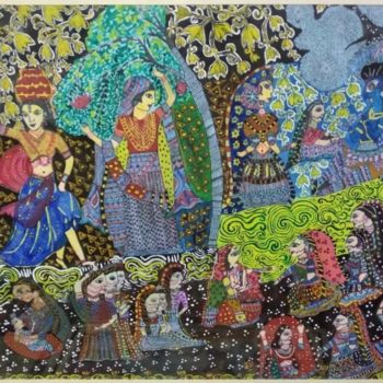 Pintura intitulada "Krishna Raas Leela.…" por Sneha Bhaumik, Obras de arte originais, Acrílico