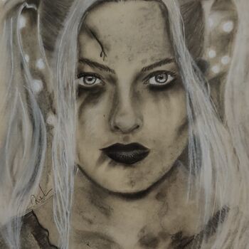 Dessin intitulée "Harley Quinn" par Sneha Lobo, Œuvre d'art originale, Fusain