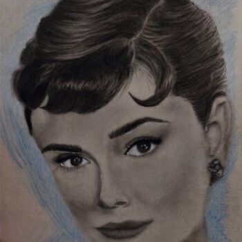 Dessin intitulée "Audrey Hepburn" par Sneha Lobo, Œuvre d'art originale, Fusain