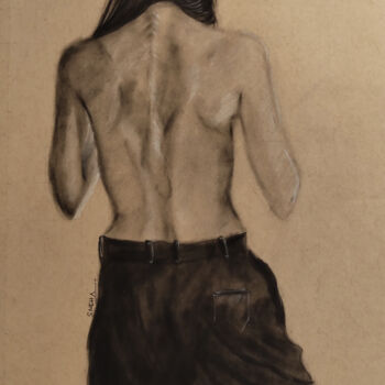 Dessin intitulée "Barely backless por…" par Sneha Lobo, Œuvre d'art originale, Fusain