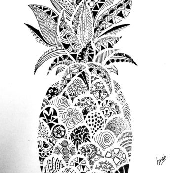 Dessin intitulée "Pineapple mandala a…" par Queenie, Œuvre d'art originale