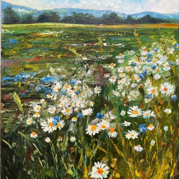 Painting titled "Chamomile field" by Svetlana Snezhko, Original Artwork, Oil