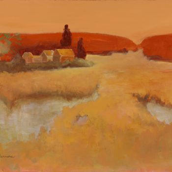 Painting titled "ORANGE LANDSCAPE" by Susan Nichols Ferrara, Original Artwork, Oil