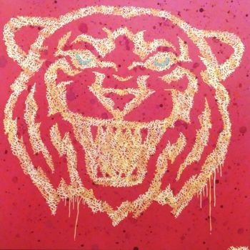 Schilderij getiteld "Tiger Tiger" door Sniktwo, Origineel Kunstwerk, Graffiti Gemonteerd op Frame voor houten brancard