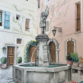 Peinture intitulée "Fontaine Jeanne d'A…" par Snop, Œuvre d'art originale, Aquarelle