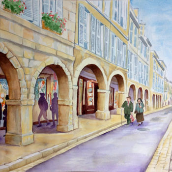 Painting titled "Rue du minage, La R…" by Snop, Original Artwork, Watercolor