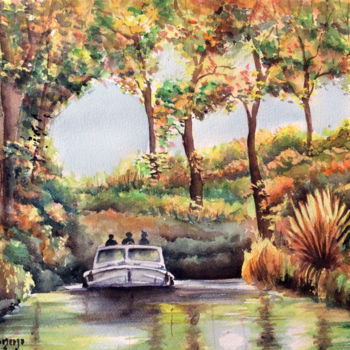 Peinture intitulée "Automne sur le Cana…" par Snop, Œuvre d'art originale, Aquarelle