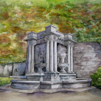 Peinture intitulée "La grande fontaine,…" par Snop, Œuvre d'art originale, Aquarelle