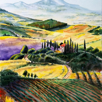 Peinture intitulée "Toscane" par Snop, Œuvre d'art originale, Aquarelle