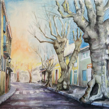 Schilderij getiteld "Rue Albert Richaud,…" door Snop, Origineel Kunstwerk, Aquarel