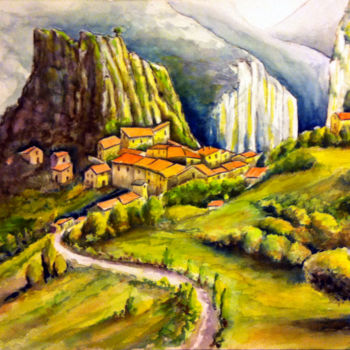 Painting titled "Rougon" by Snop, Original Artwork, Watercolor