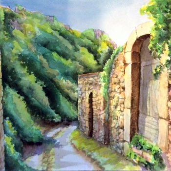 Painting titled "Ruelle à Rougon" by Snop, Original Artwork, Watercolor