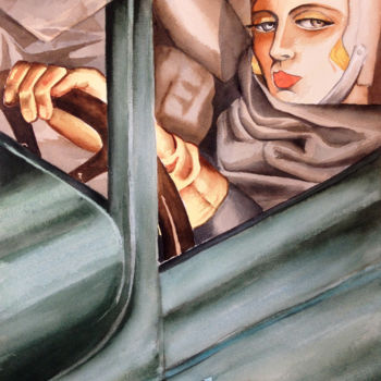 Schilderij getiteld "Tamara en Bugatti" door Snop, Origineel Kunstwerk, Aquarel
