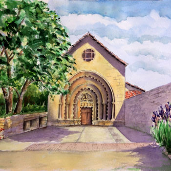 Peinture intitulée "Abbaye de Ganagobie" par Snop, Œuvre d'art originale, Aquarelle