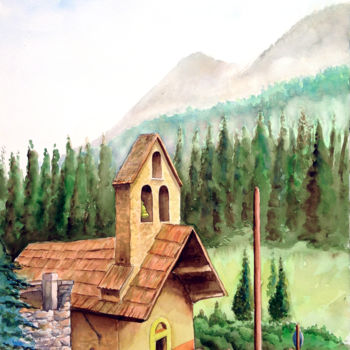 Painting titled "Chapelle de Fouillo…" by Snop, Original Artwork, Watercolor