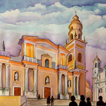 Peinture intitulée "Basilique Saint Mic…" par Snop, Œuvre d'art originale, Aquarelle