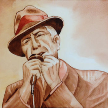 Peinture intitulée "Leonard Cohen" par Snop, Œuvre d'art originale, Aquarelle