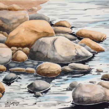 Painting titled "Bord du torrent" by Snop, Original Artwork, Watercolor