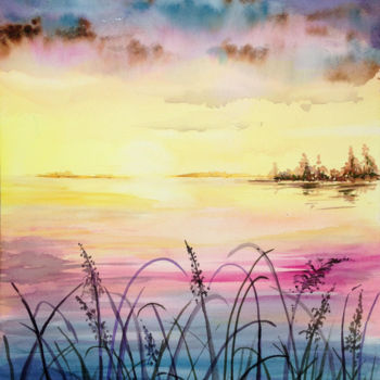 Peinture intitulée "Soleil couchant" par Snop, Œuvre d'art originale, Aquarelle
