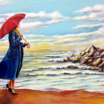 Painting titled "Le parapluie rouge" by Snop, Original Artwork, Acrylic